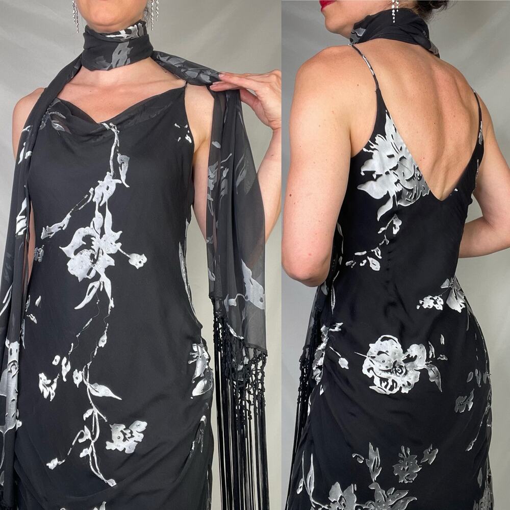 Alex Evenings beaded floral silk slip dress with matching scarf formal cocktail - Picture 16 of 17